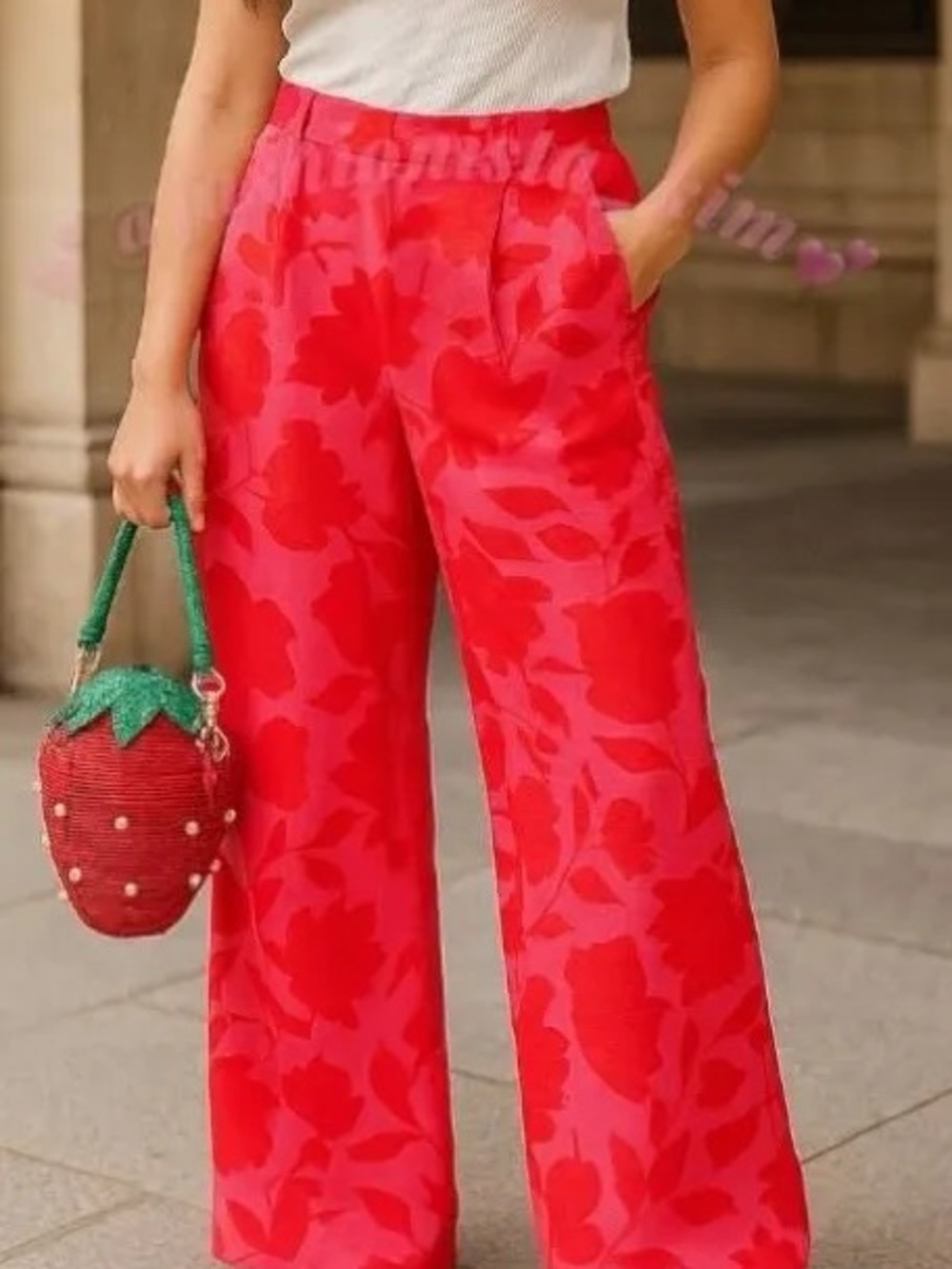 Kate Spade X Target - Wide Leg Floral Pants in Vibrant Red and Pink - Size M